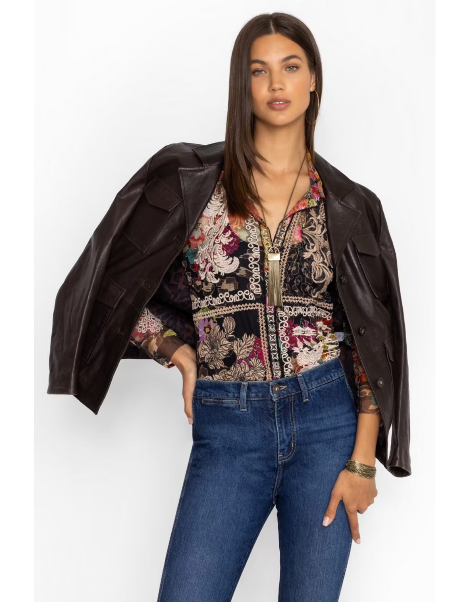Johnny Was JWas B16024-8 Mazzy Button Down Blouse Wild Garden