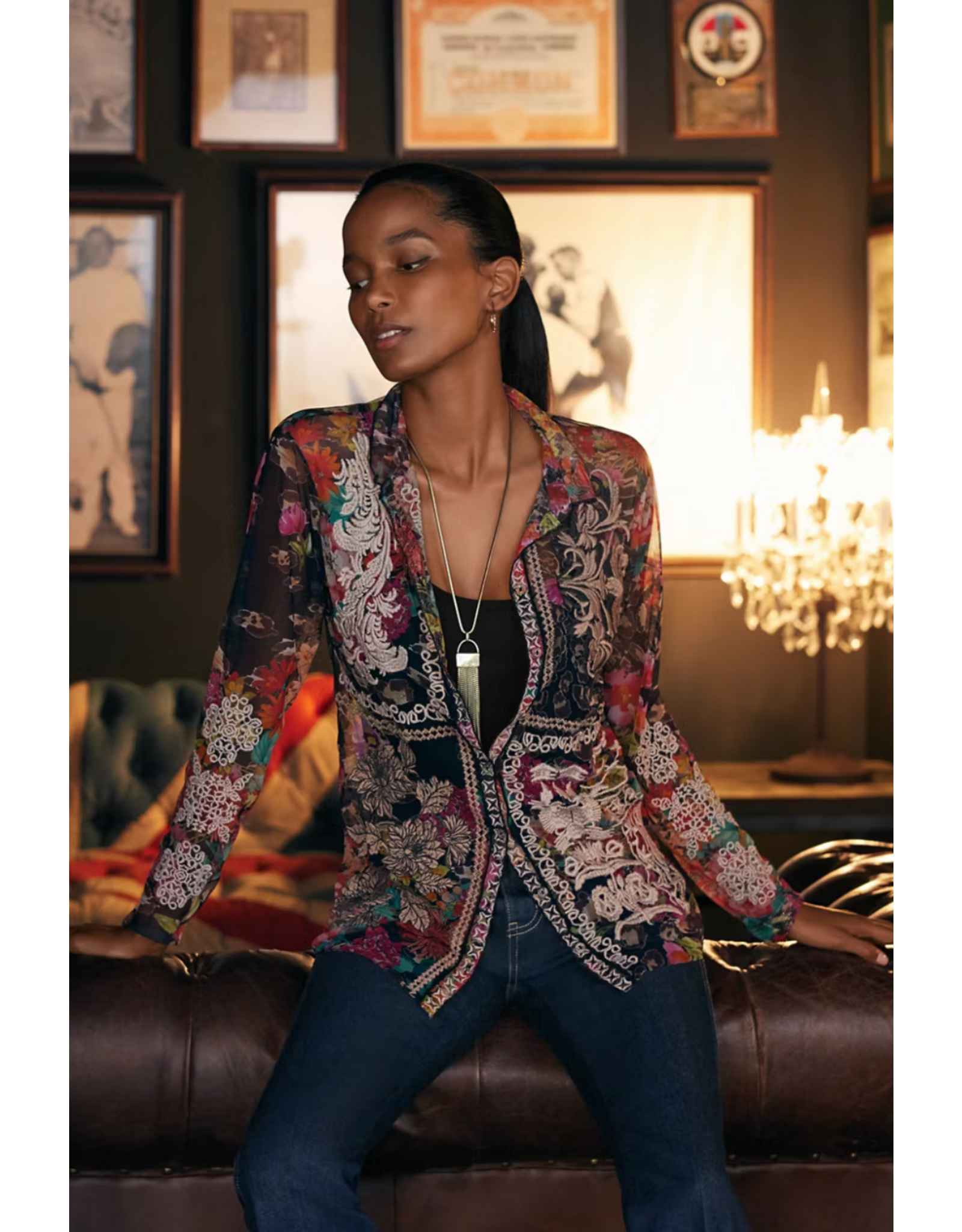 Johnny Was JWas B16024-8 Mazzy Button Down Blouse Wild Garden