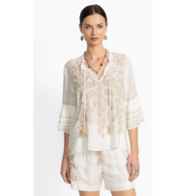 Johnny Was JWas W19725-3 Ruffle Sleeve Blouse White Kamala