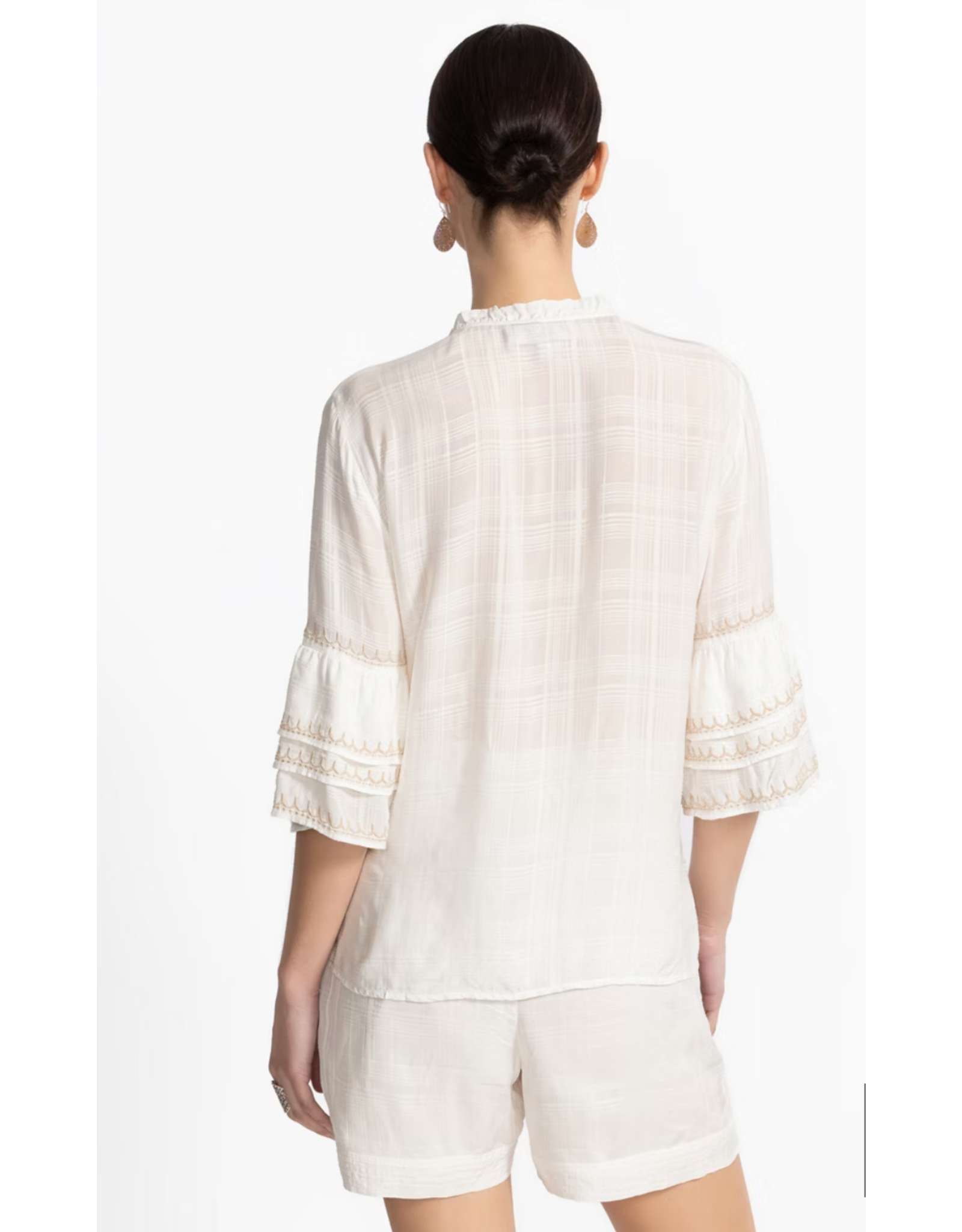 Johnny Was JWas W19725-3 Ruffle Sleeve Blouse White Kamala
