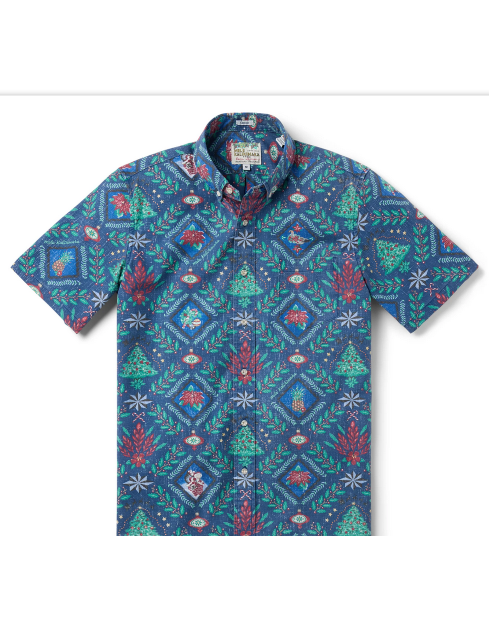 Reyn Spooner Reyn M687012525 Hawaiian Christmas Button Front Navy