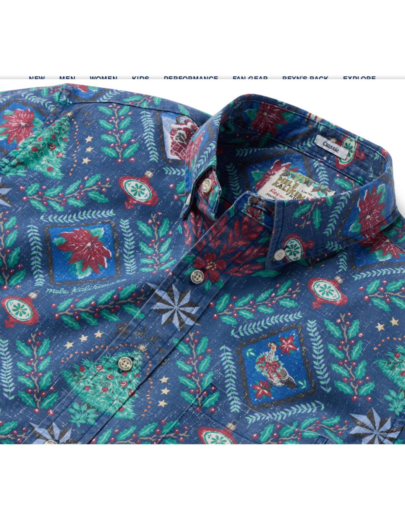 Reyn Spooner Reyn M687012525 Hawaiian Christmas Button Front Navy