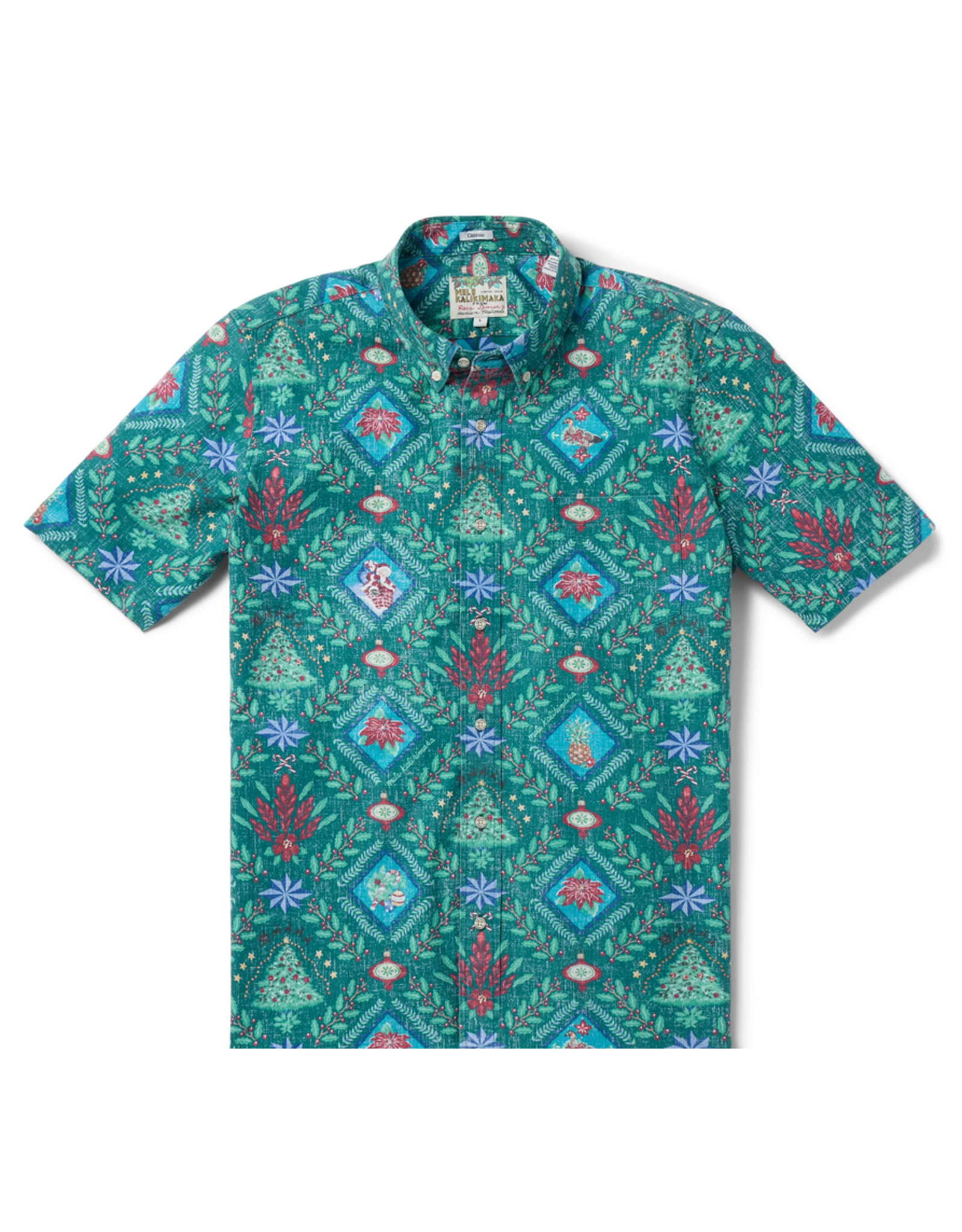 Reyn Spooner Reyn M687012525 Hawaiian Christmas Button Front Green