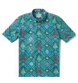 Reyn Spooner Reyn M687012525 Hawaiian Christmas Button Front Green