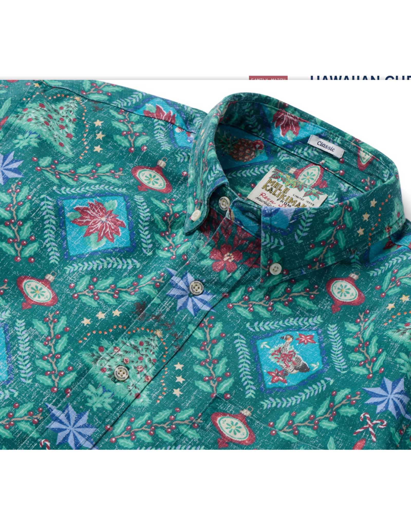 Reyn Spooner Reyn M687012525 Hawaiian Christmas Button Front Green