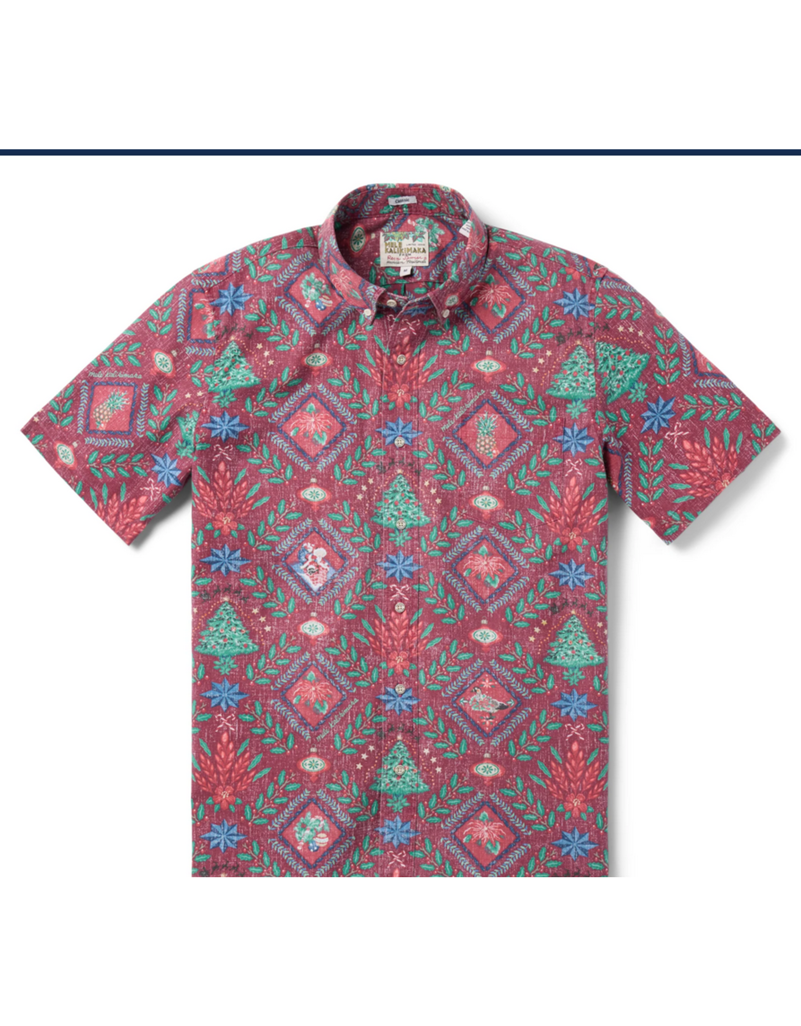 Reyn Spooner Reyn M687012525 Hawaiian Christmas Button Front Red