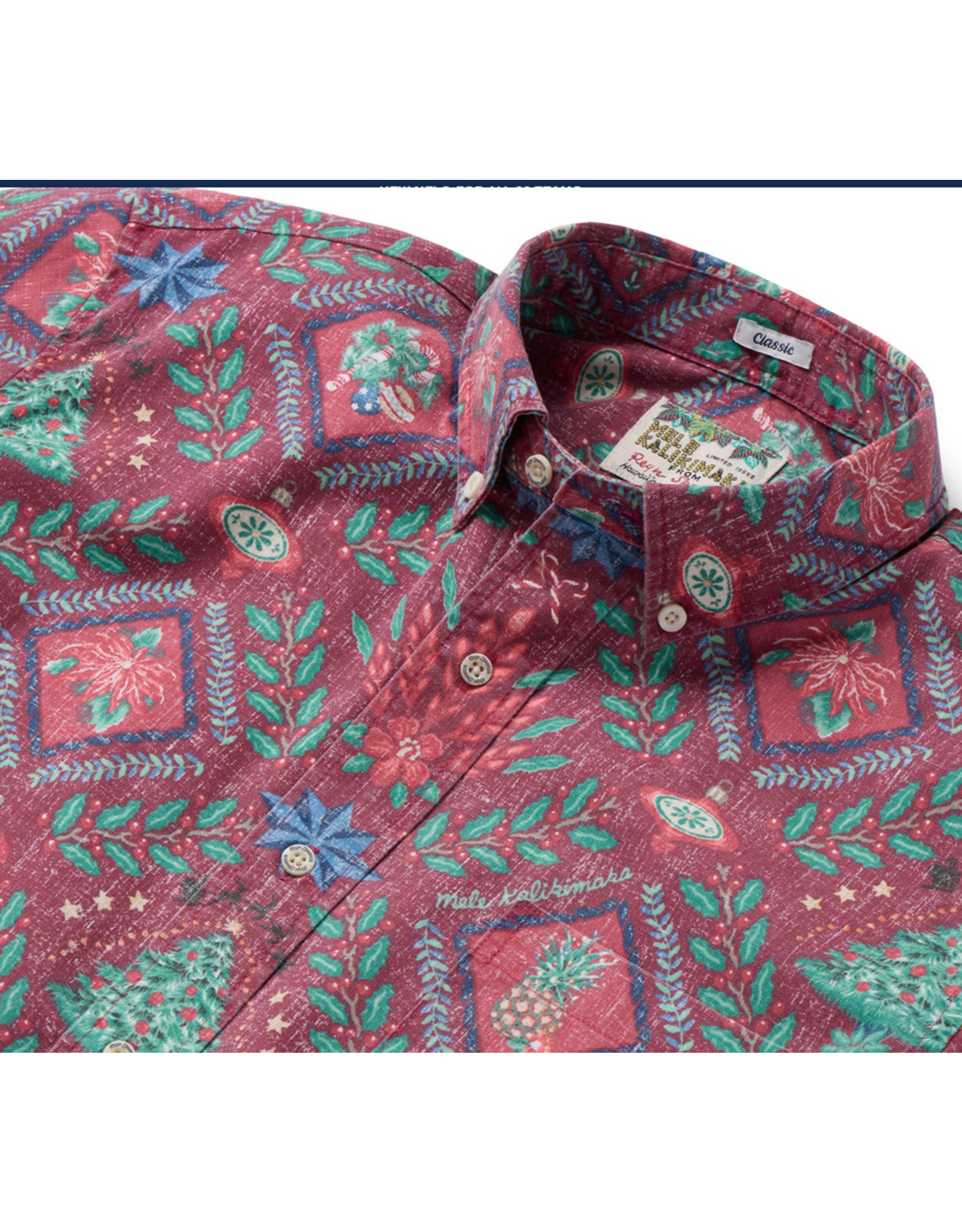 Reyn Spooner Reyn M687012525 Hawaiian Christmas Button Front Red