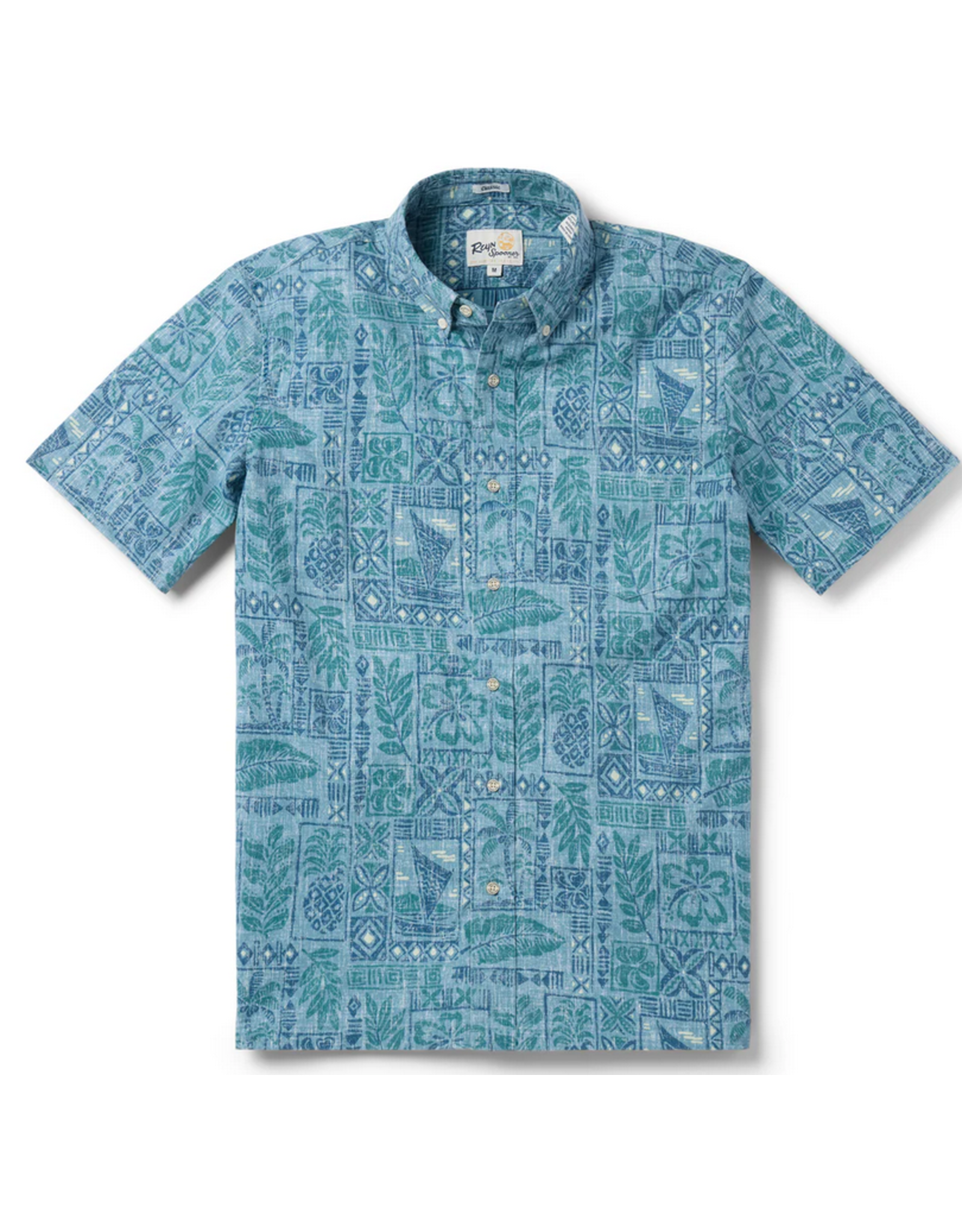 Reyn Spooner Reyn M688012525 Tahitian Tapa Button Front Surf Blue