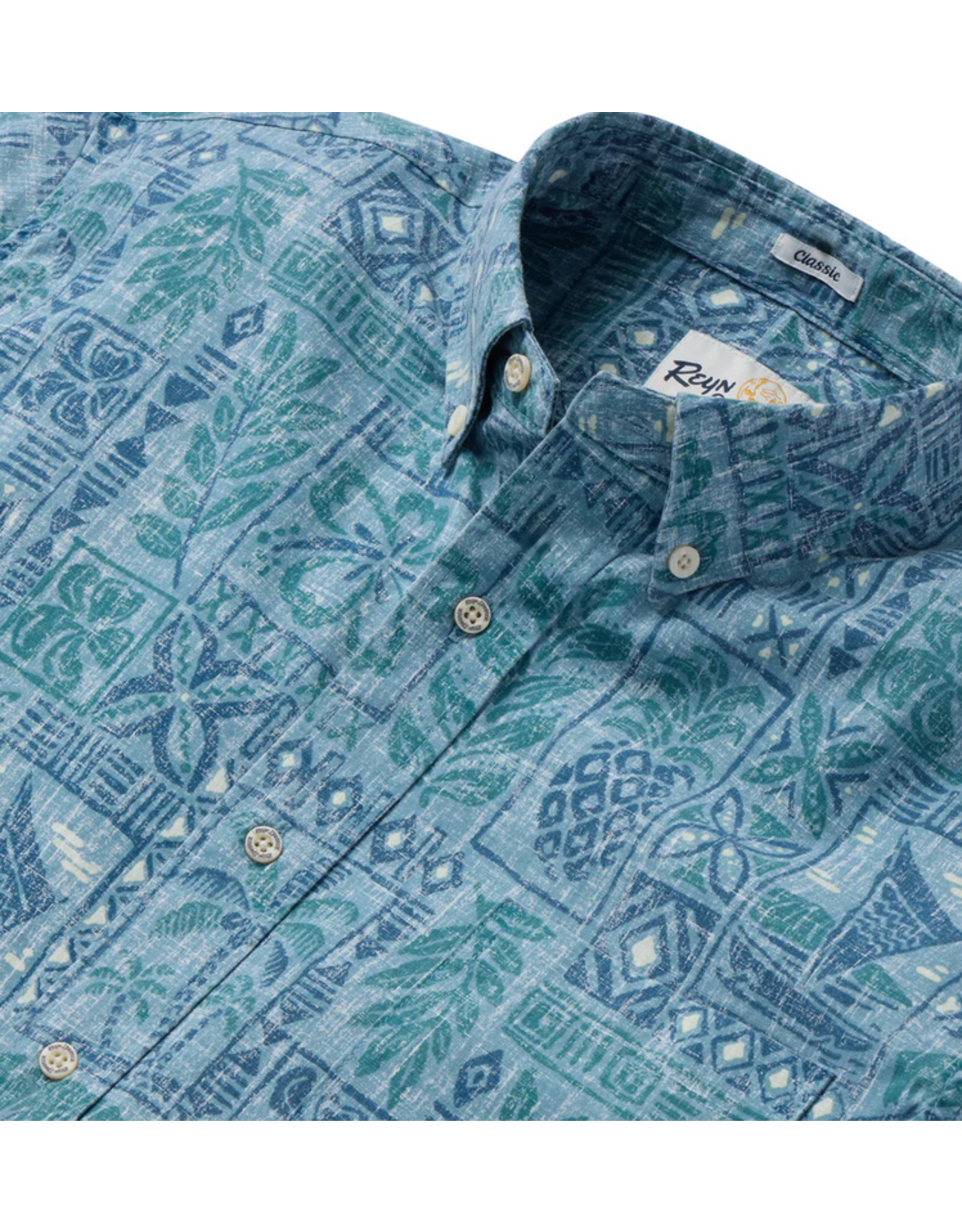 Reyn Spooner Reyn M688012525 Tahitian Tapa Button Front Surf Blue
