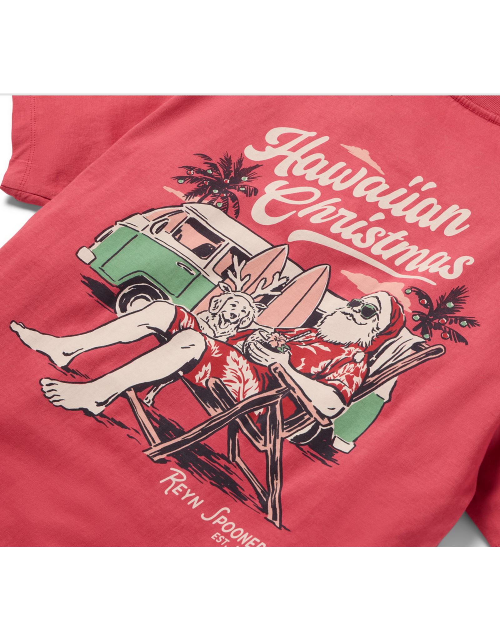 Reyn Spooner Reyn M698230125 Santa in Hawaii Tee Shirt Red