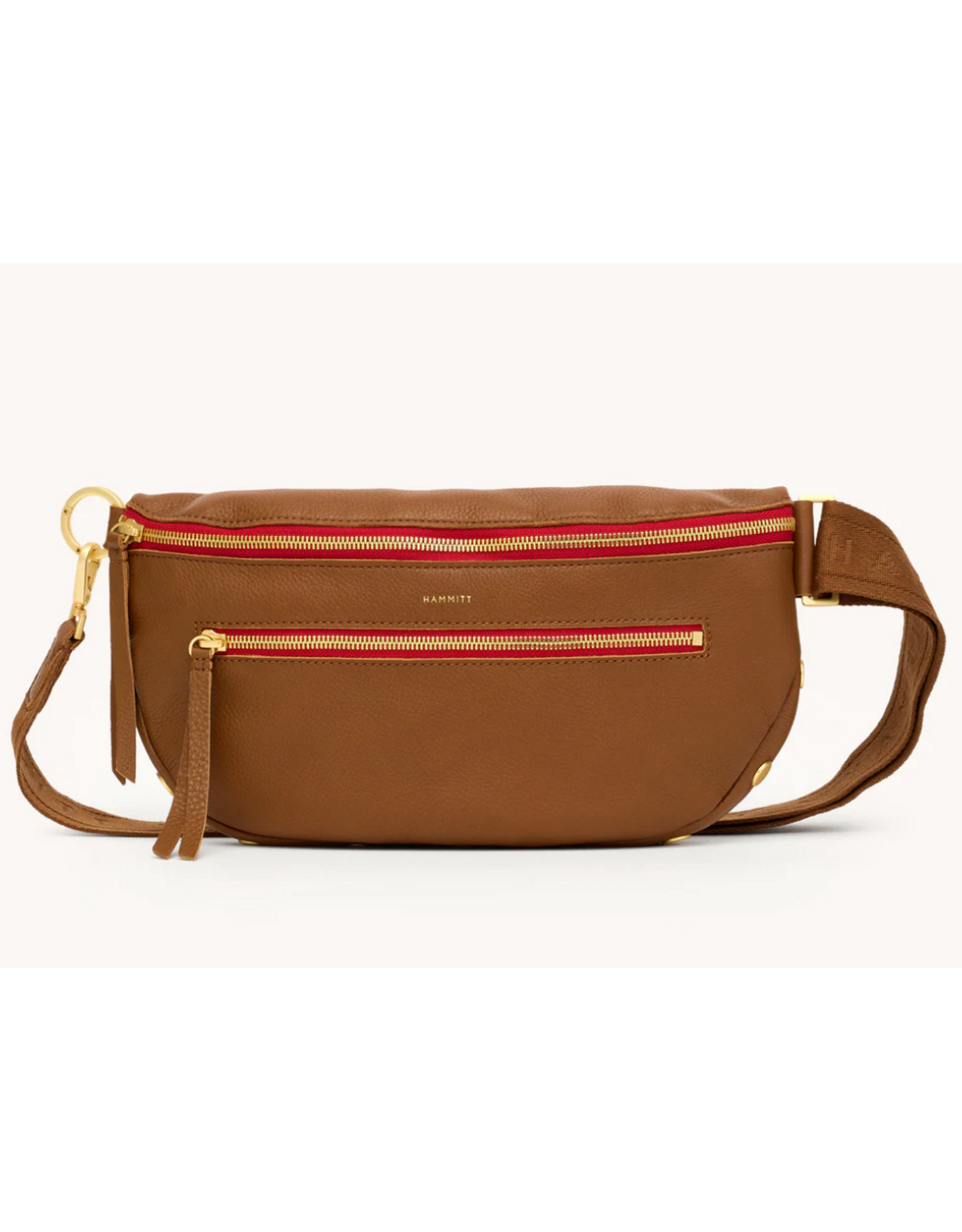 Hammitt Hammitt Charles 17984 Lrg Large Mahogany Pebble Gold Red Zip Belt Bag