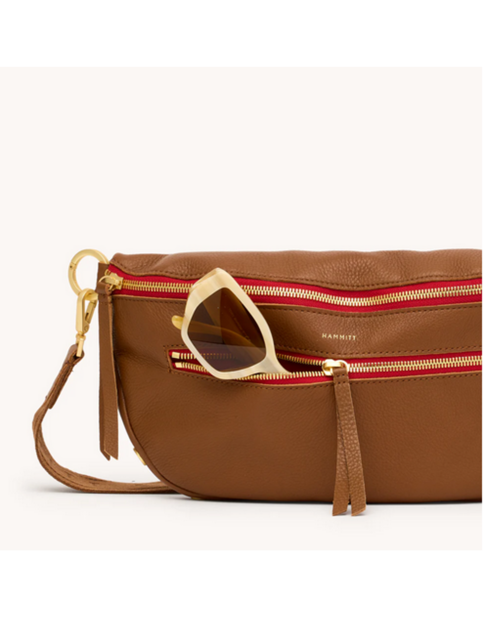 Hammitt Hammitt Charles 17984 Lrg Large Mahogany Pebble Gold Red Zip Belt Bag