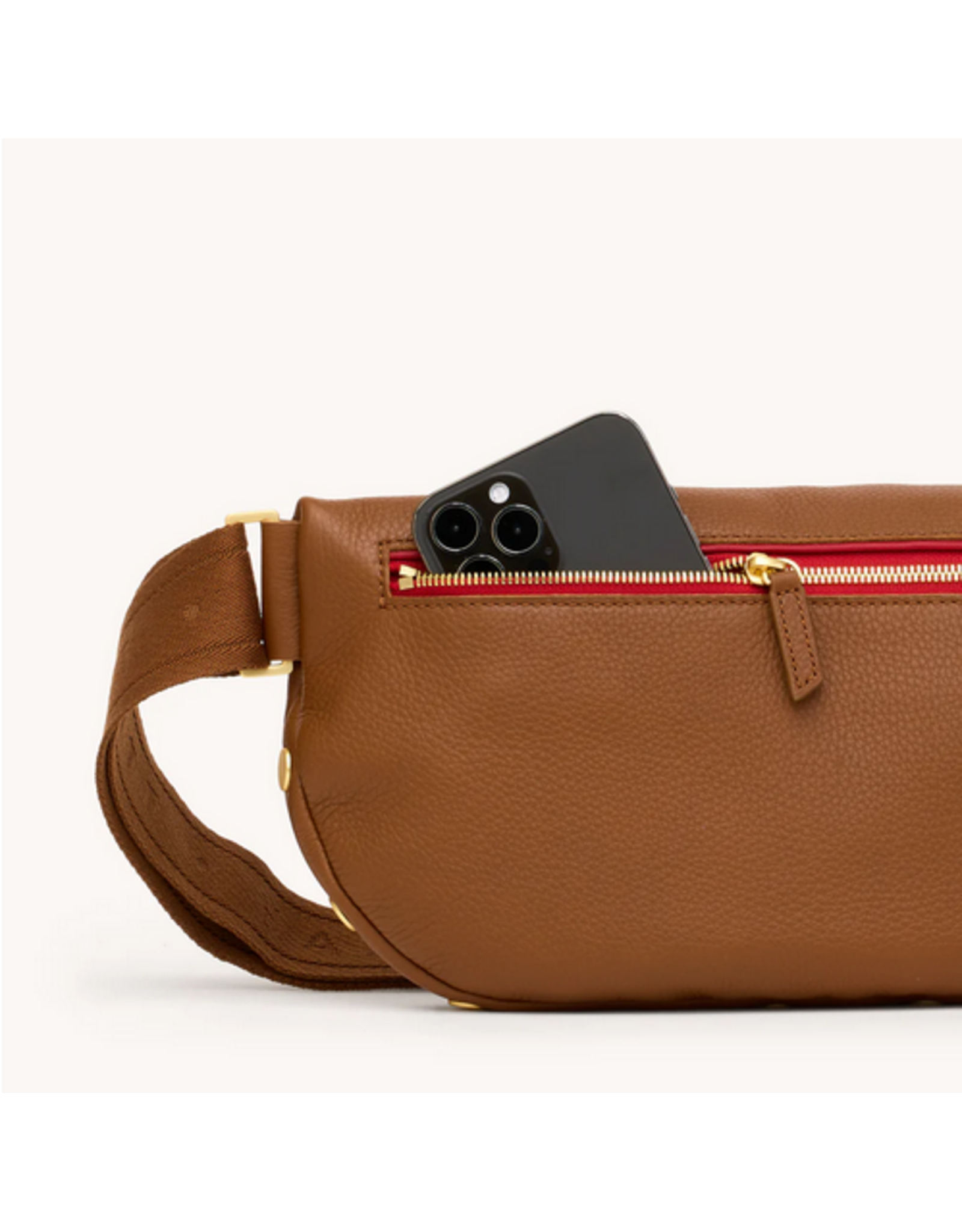 Hammitt Hammitt Charles 17984 Lrg Large Mahogany Pebble Gold Red Zip Belt Bag