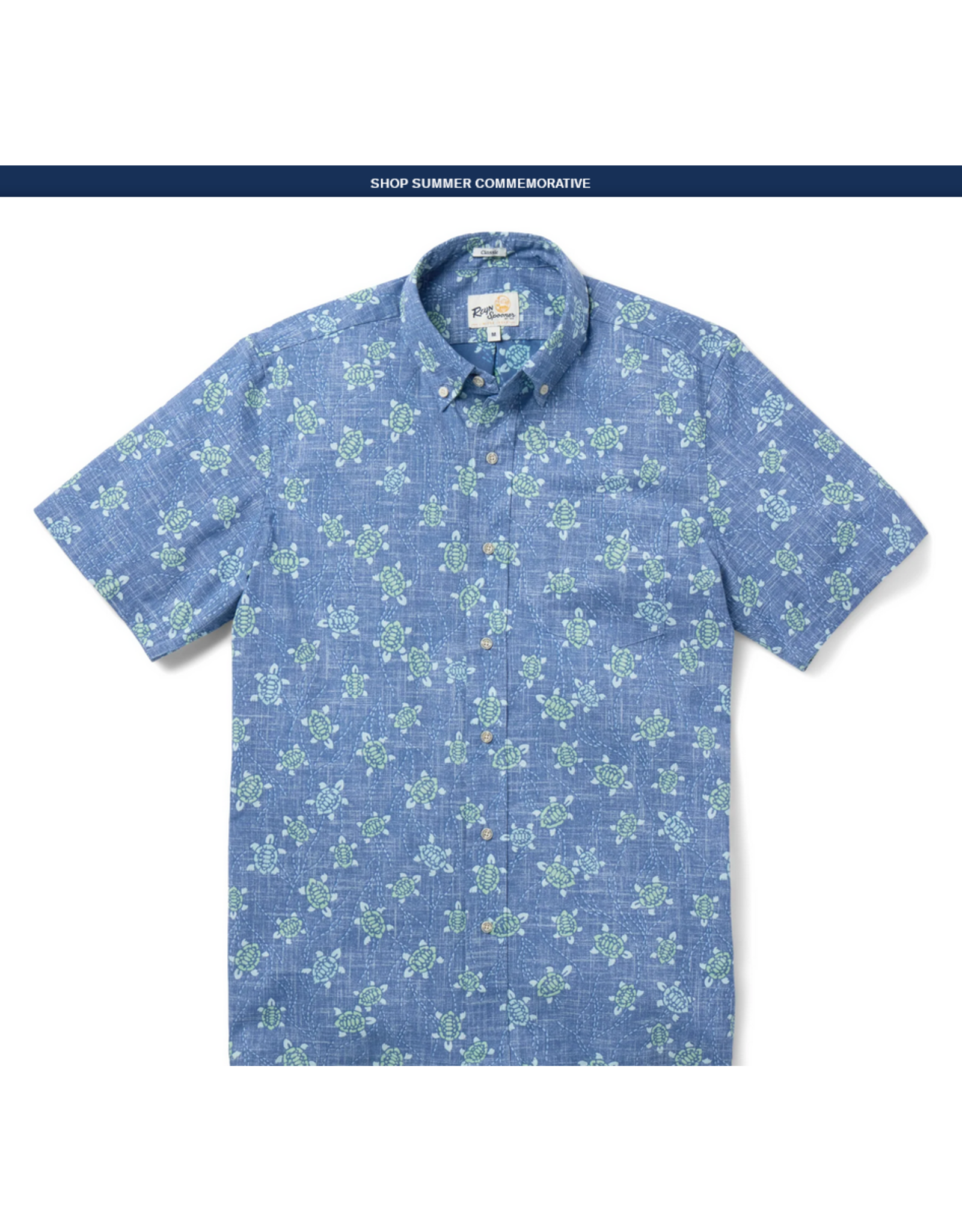 Reyn Spooner Reyn M698812526 Honu Holoholo Riviera Blue Button Front