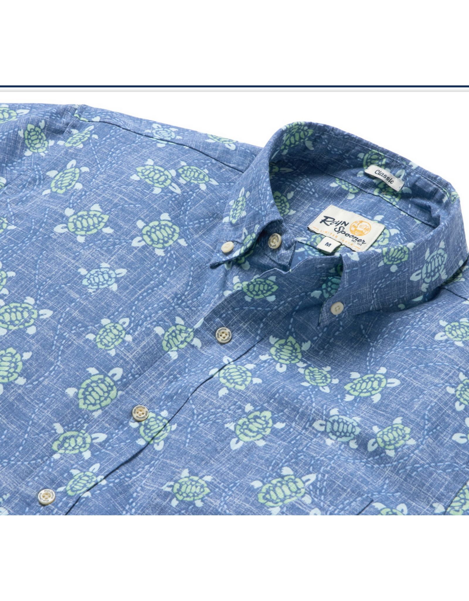 Reyn Spooner Reyn M698812526 Honu Holoholo Riviera Blue Button Front