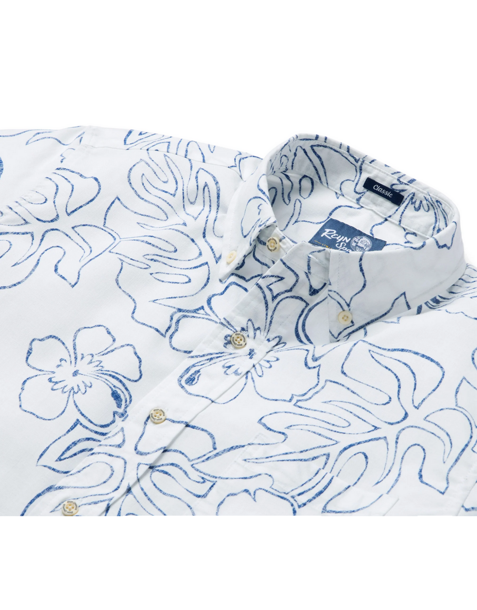 Reyn Spooner Reyn M587012526 Monstera Ink White Button Front