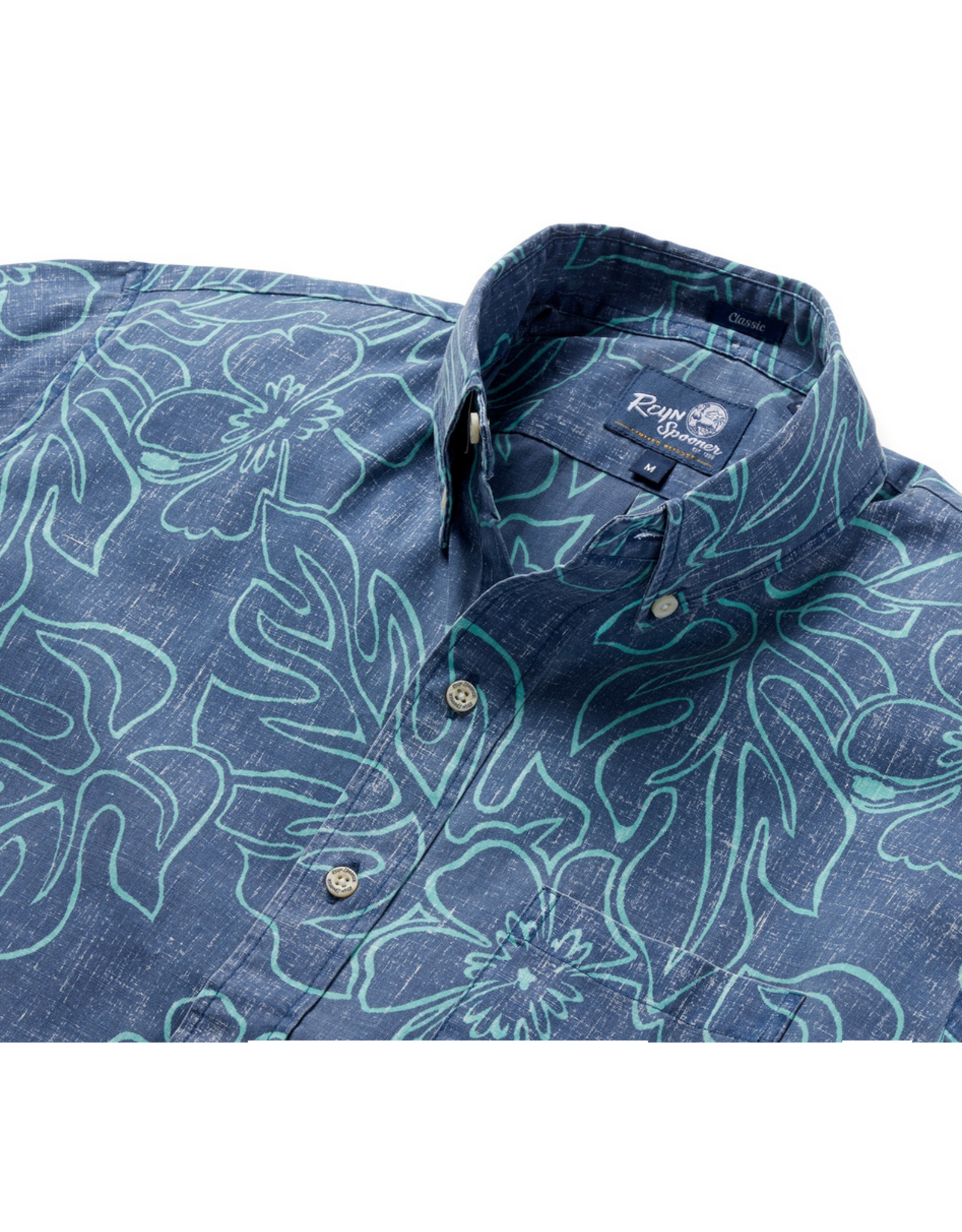 Reyn Spooner Reyn M587012525 Monstera Ink 02229 Dress Blues Button Front