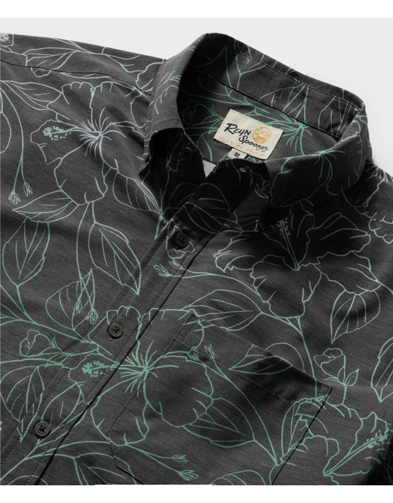 Reyn Spooner Reyn M689913325 Big Blooms Performance Button Front Black