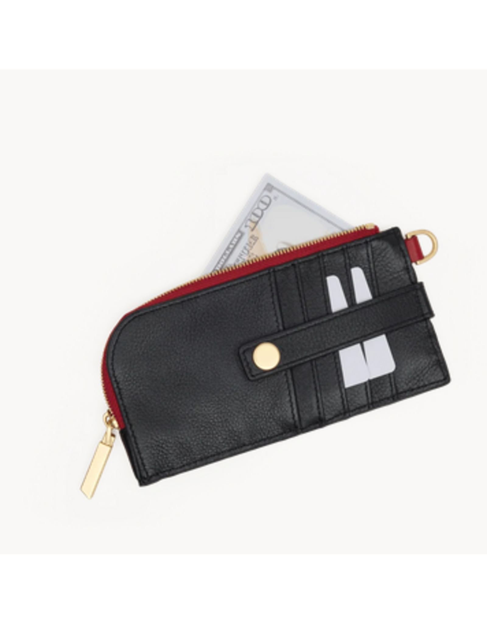 Hammitt Hammitt 19237 210 East Black Brushed Gold Red Zip Wallet