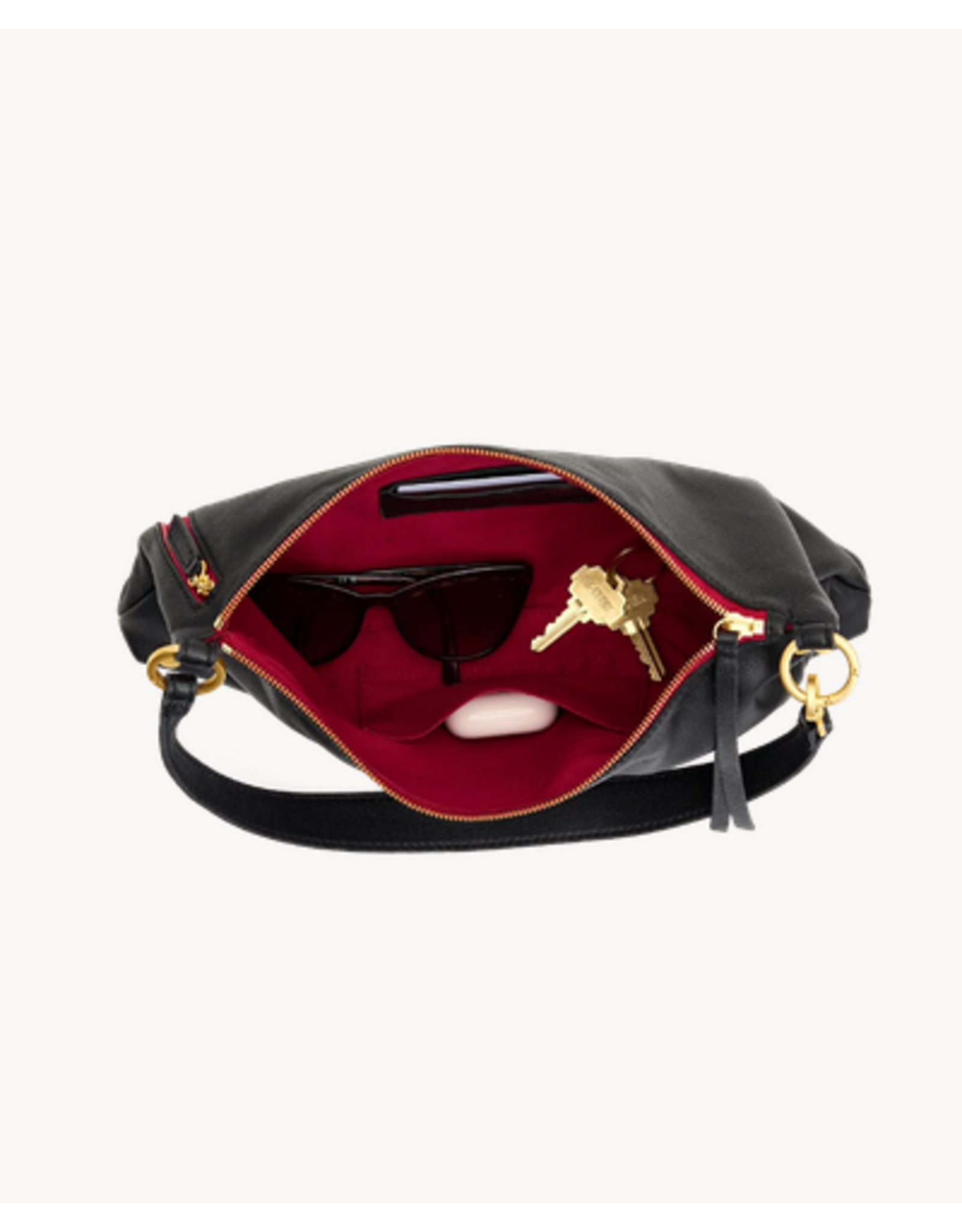 Hammitt Hammitt 18682 Kyle Med Black Brushed Gold Red Zip