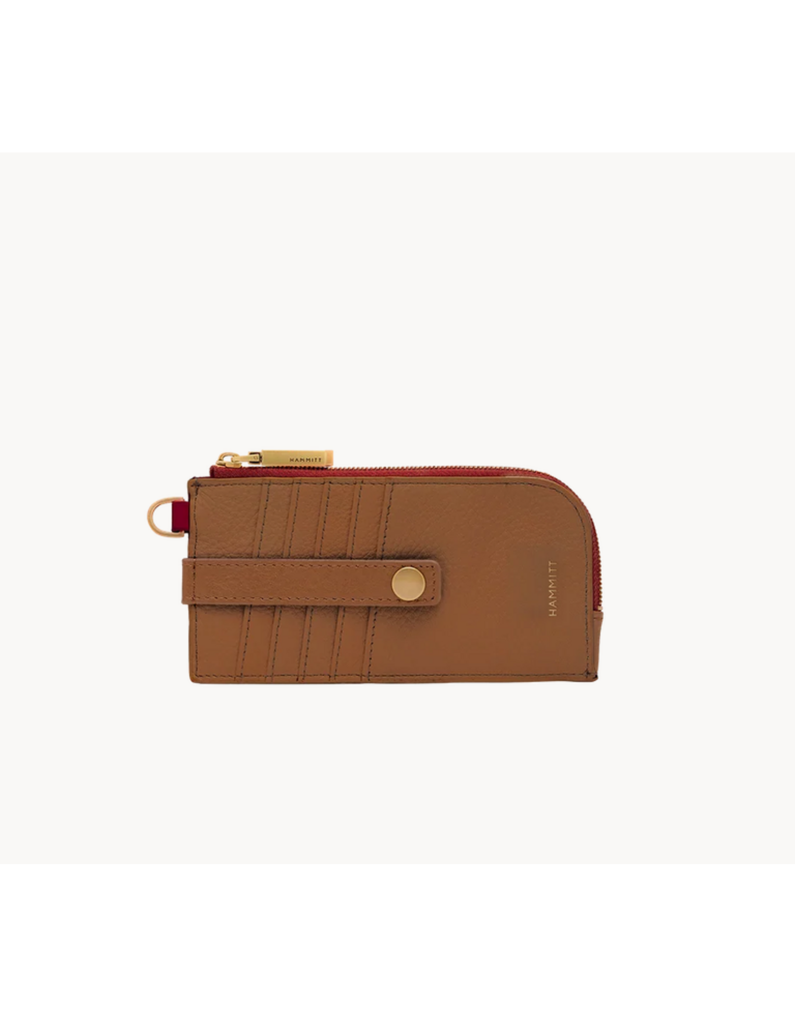 Hammitt Hammitt 19237 210 East Mahogany Pebble Brushed Gold Red Zip Wallet