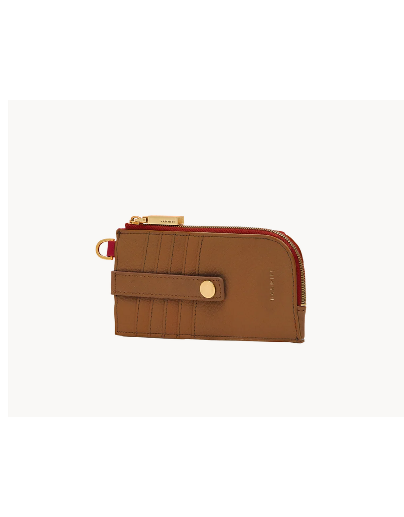 Hammitt Hammitt 19237 210 East Mahogany Pebble Brushed Gold Red Zip Wallet