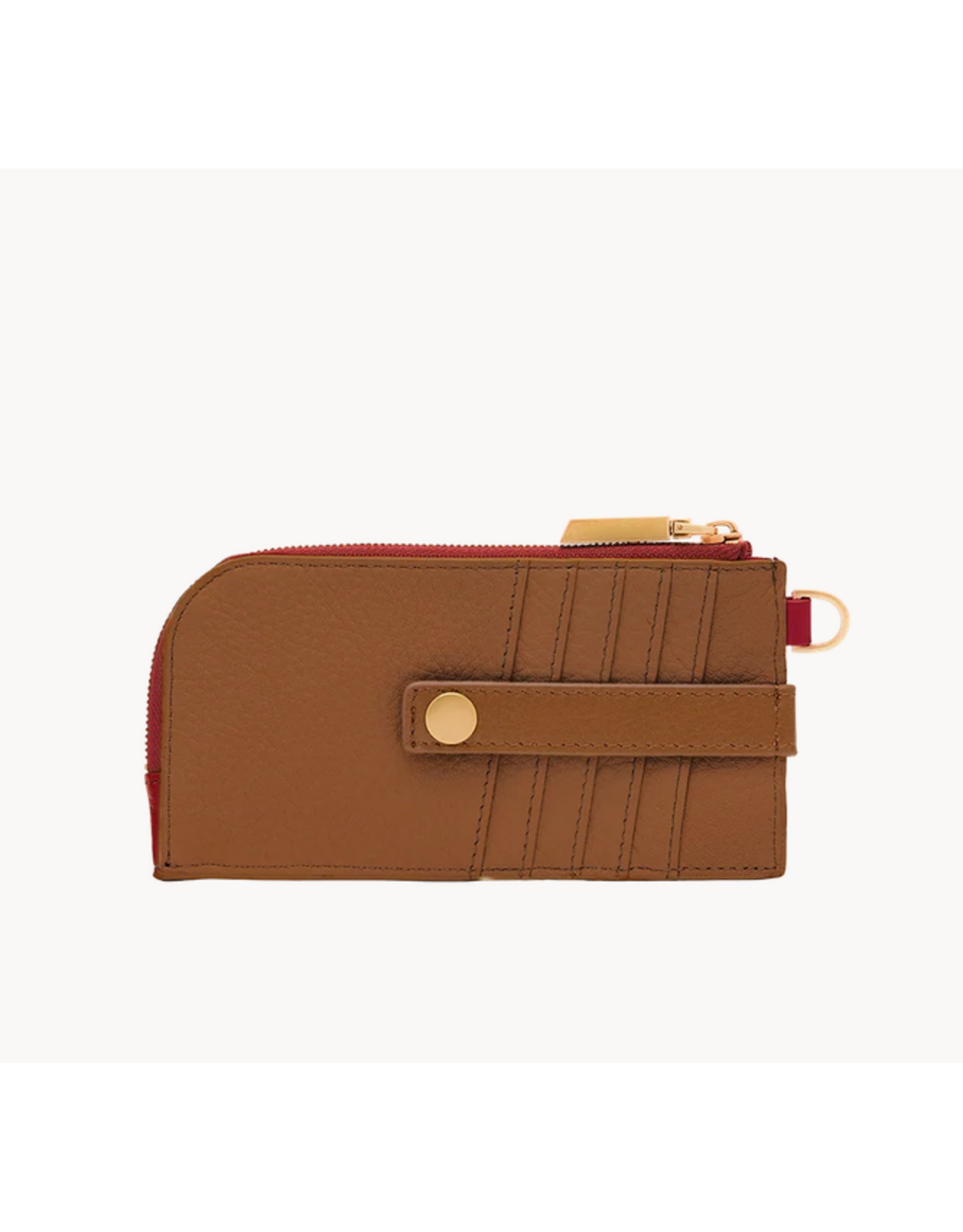 Hammitt Hammitt 19237 210 East Mahogany Pebble Brushed Gold Red Zip Wallet