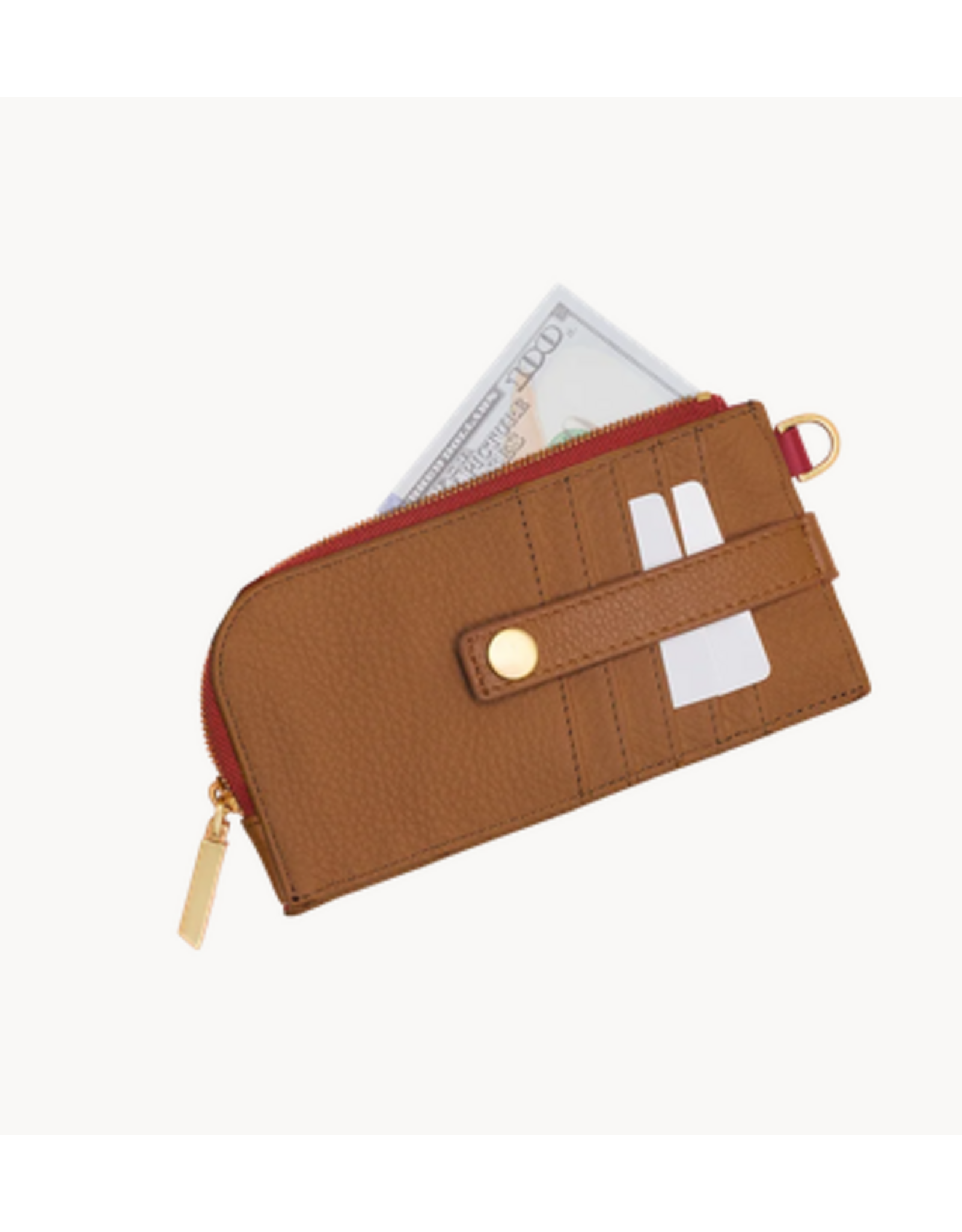 Hammitt Hammitt 19237 210 East Mahogany Pebble Brushed Gold Red Zip Wallet