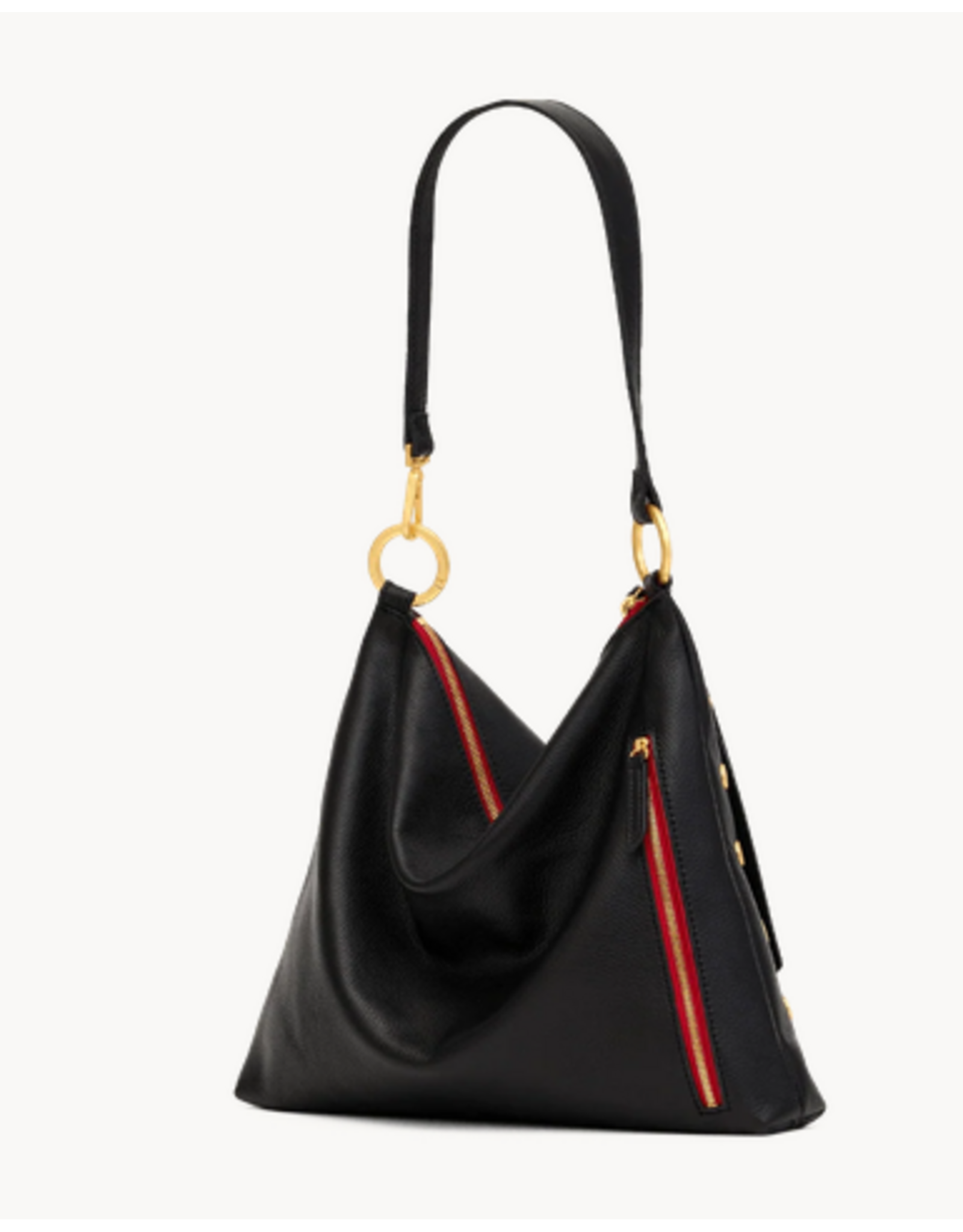 Hammitt Hammitt 18849 Kyle Lrg Black Brushed Gold Red Zipper Pebble
