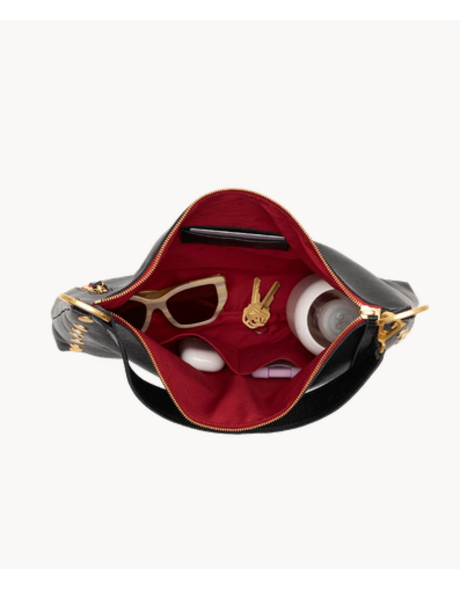 Hammitt Hammitt 18849 Kyle Lrg Black Brushed Gold Red Zipper Pebble