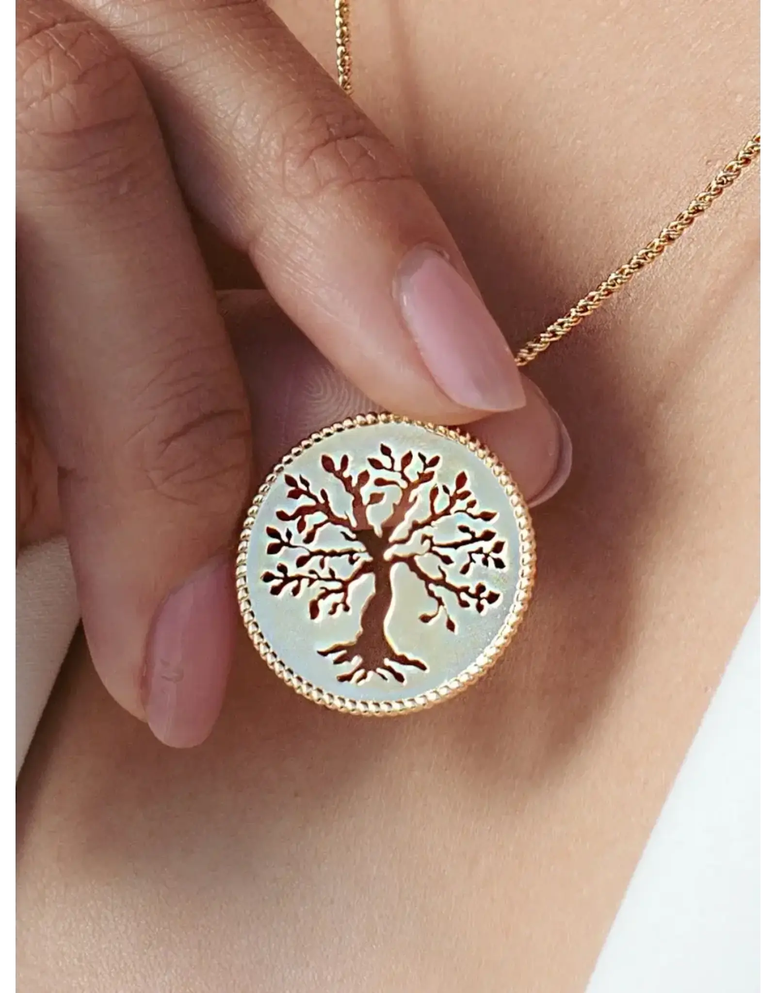 Rizen Rizen 390002GD Olive Tree Rooted Rope Gold Necklace