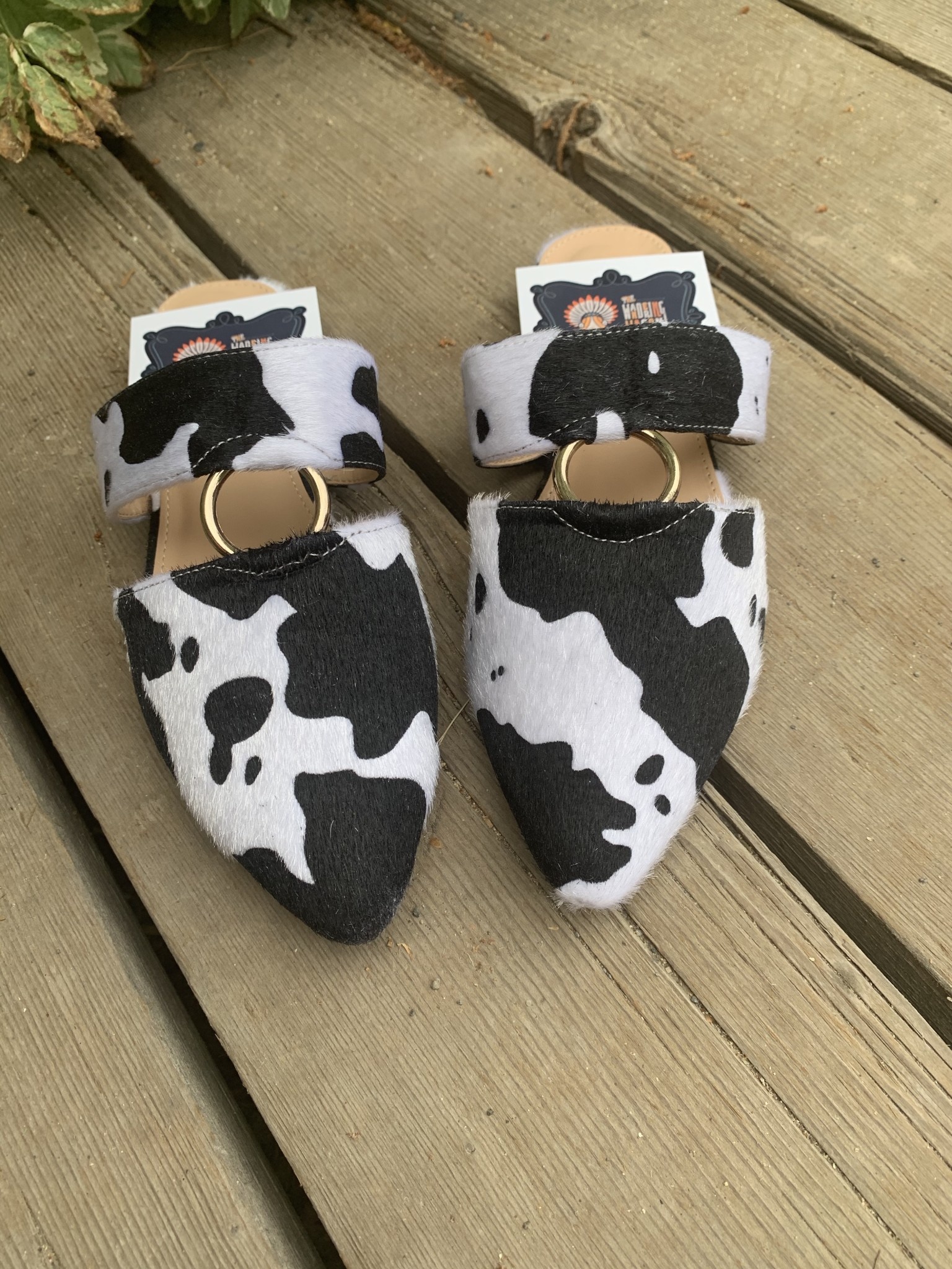 cow print mules