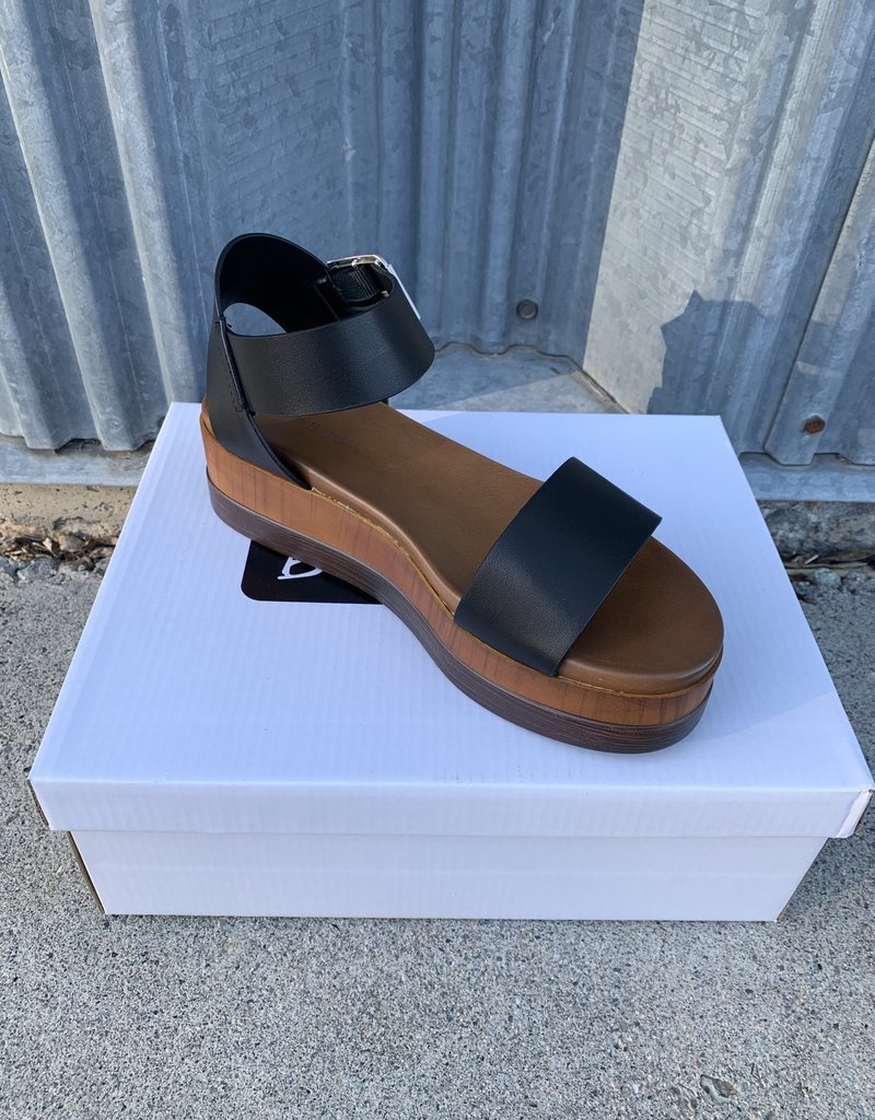 The Wandering WAgon Shift wedge sandal with side buckle detail