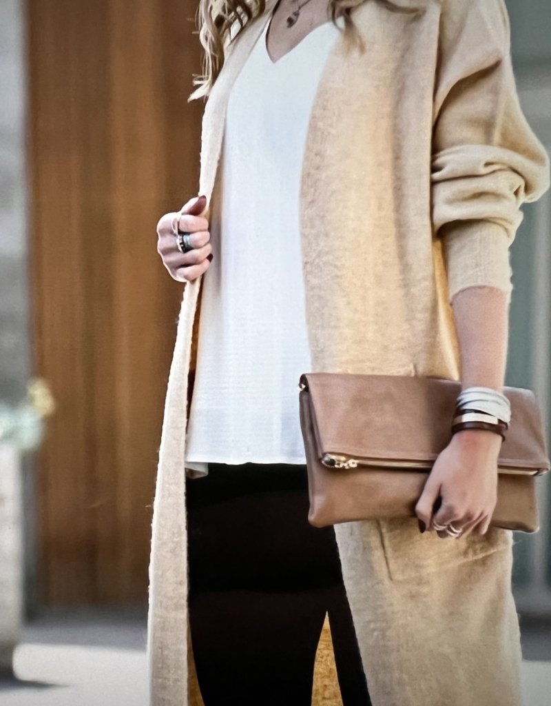 The Wadering Wagon Oatmeal long cardigan with side pocket details  MK8126