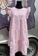 Wandering Wagon Pink and white gingham check dress  B8511
