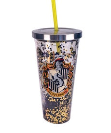 Hufflepuff Glitter Glass With Straw ( Harry Potter )