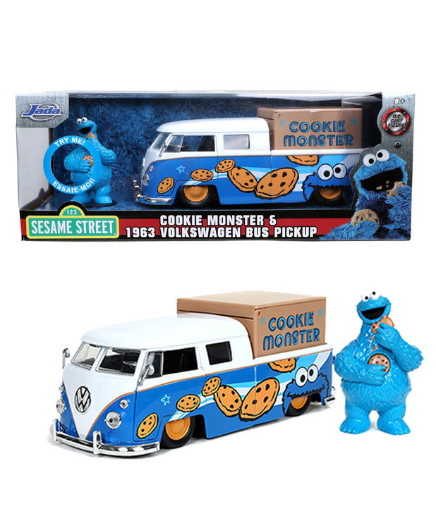 Sesame Street ( Die Cast 1:24 )  Cookie Monster & 1963 Volkswagen Bus Pickup ( ATL )
