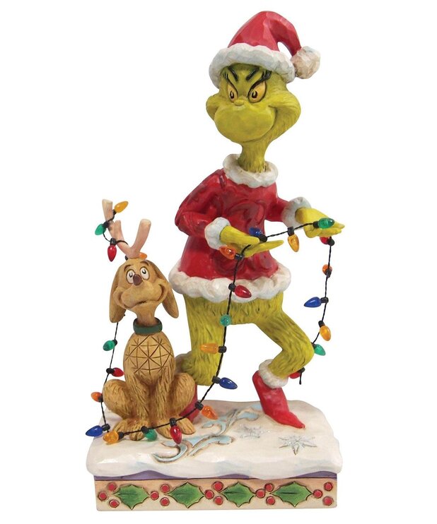 Jim Shore Le Grincheux et Max Enroulés dans les Lumières de Noel ( The Grinch ) Figurine Jim Shore