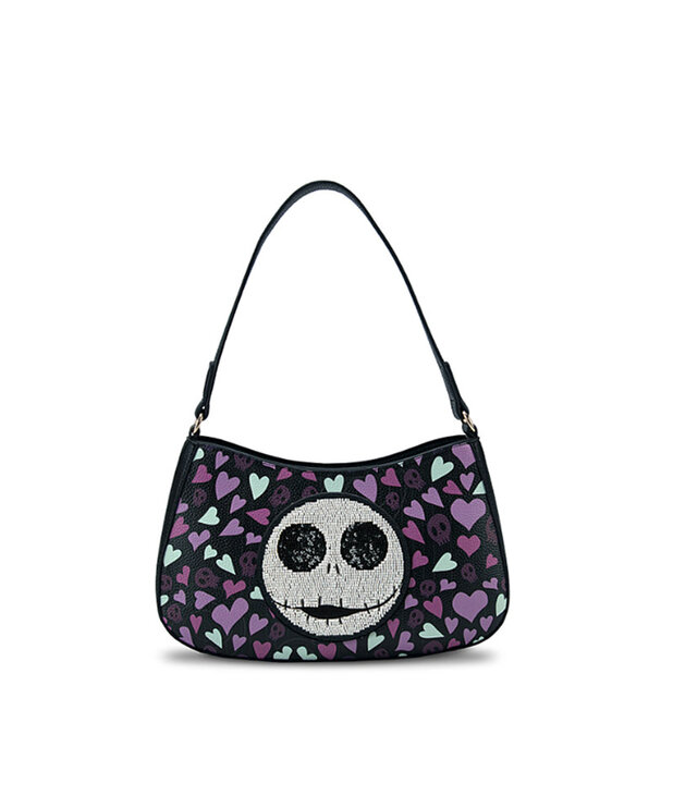 Bradford Exchange Small Handbag ( The Nightmare Before Christmas ) Jack Skellington face Purple Hearts