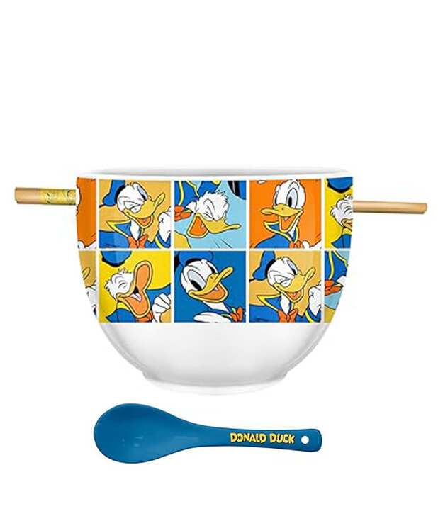 Ceramic Bowl with Chopsticks & Spoon ( Disney ) Donald Duck