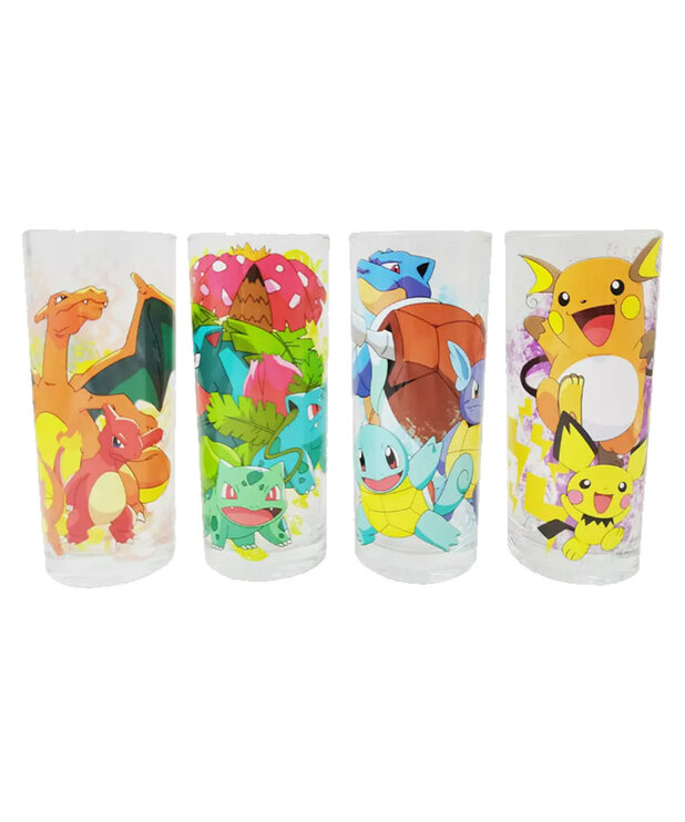 Glass Set ( Pokémon ) Charmander, Bulbasaur, Squirtle and Pichu