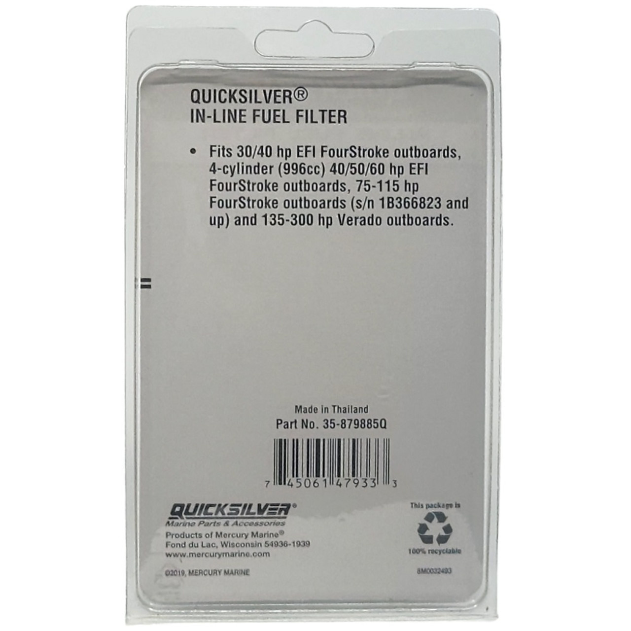 Quicksilver Quick Silver In-Line Fuel Filter 40-300 HP4STR