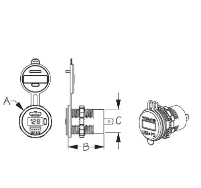 Sea Dog Sea Dog USB 3.0 & USB-C Power Socket W/Voltmeter