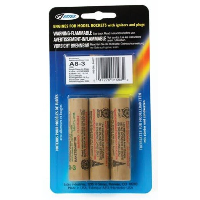 Estes Model Rockets Estes Model Rocket Engine 3/pk (A8-3)