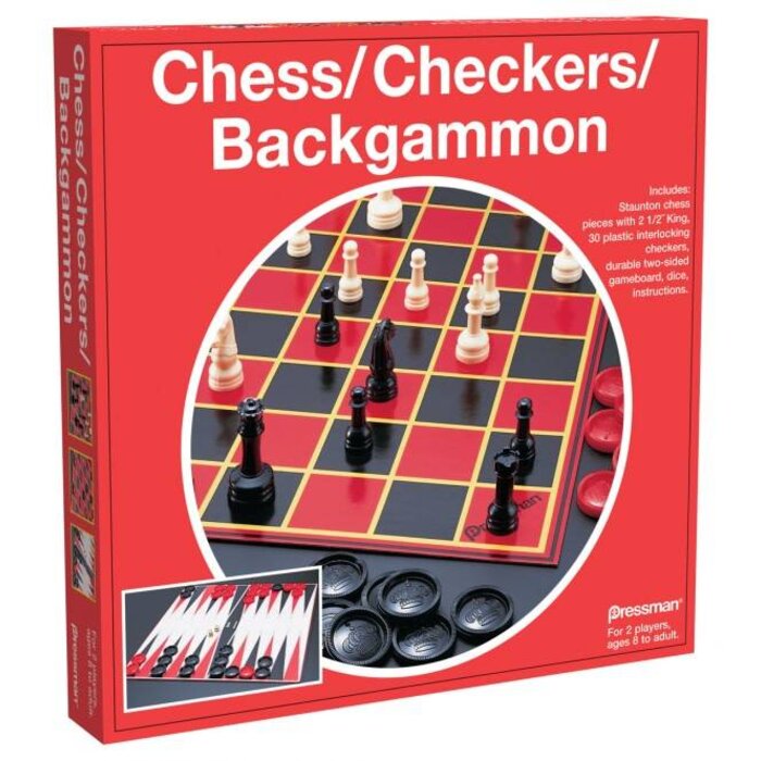 Pressman Red Box: Chess Checkers Backgammon Set