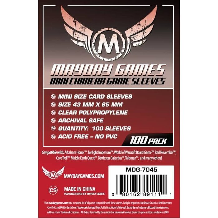 Mayday Games Sleeves - 43x65mm Mayday - 100/pk (Mini Chimera)