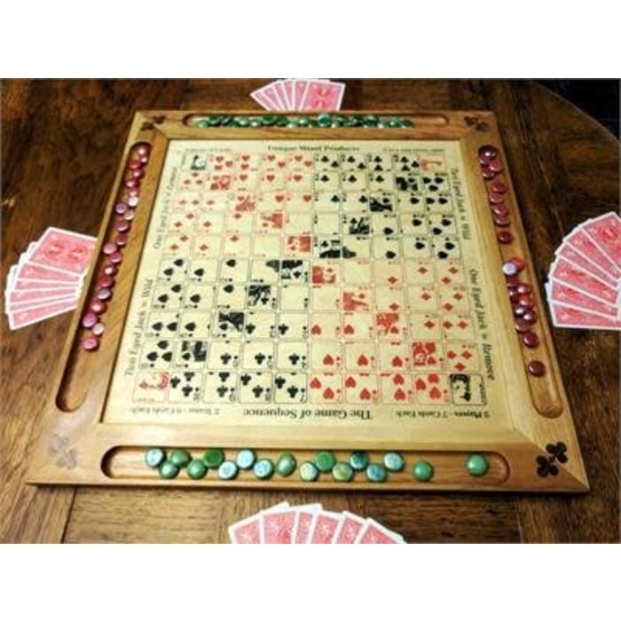 Unique Wood Products Wooden Engraved Sequence Board with Painted Suits (Double Series)