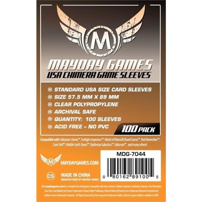 Mayday Games Sleeves - 57.5x89mm Mayday - 100/pk (American Chimera)