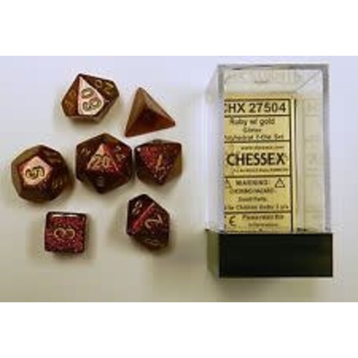 Chessex 7-Piece RPG Dice Set: Glitter Ruby w/ Gold
