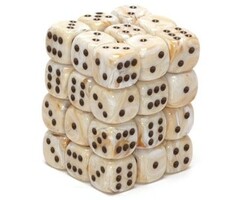 Chessex 36d6 Dice Block (12mm):  Marble (Assorted Colours) Ivory w/ Black